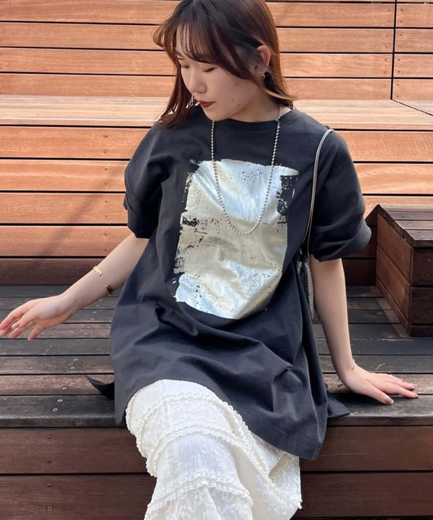 【NUNIFE/】箔印花大T-shirt