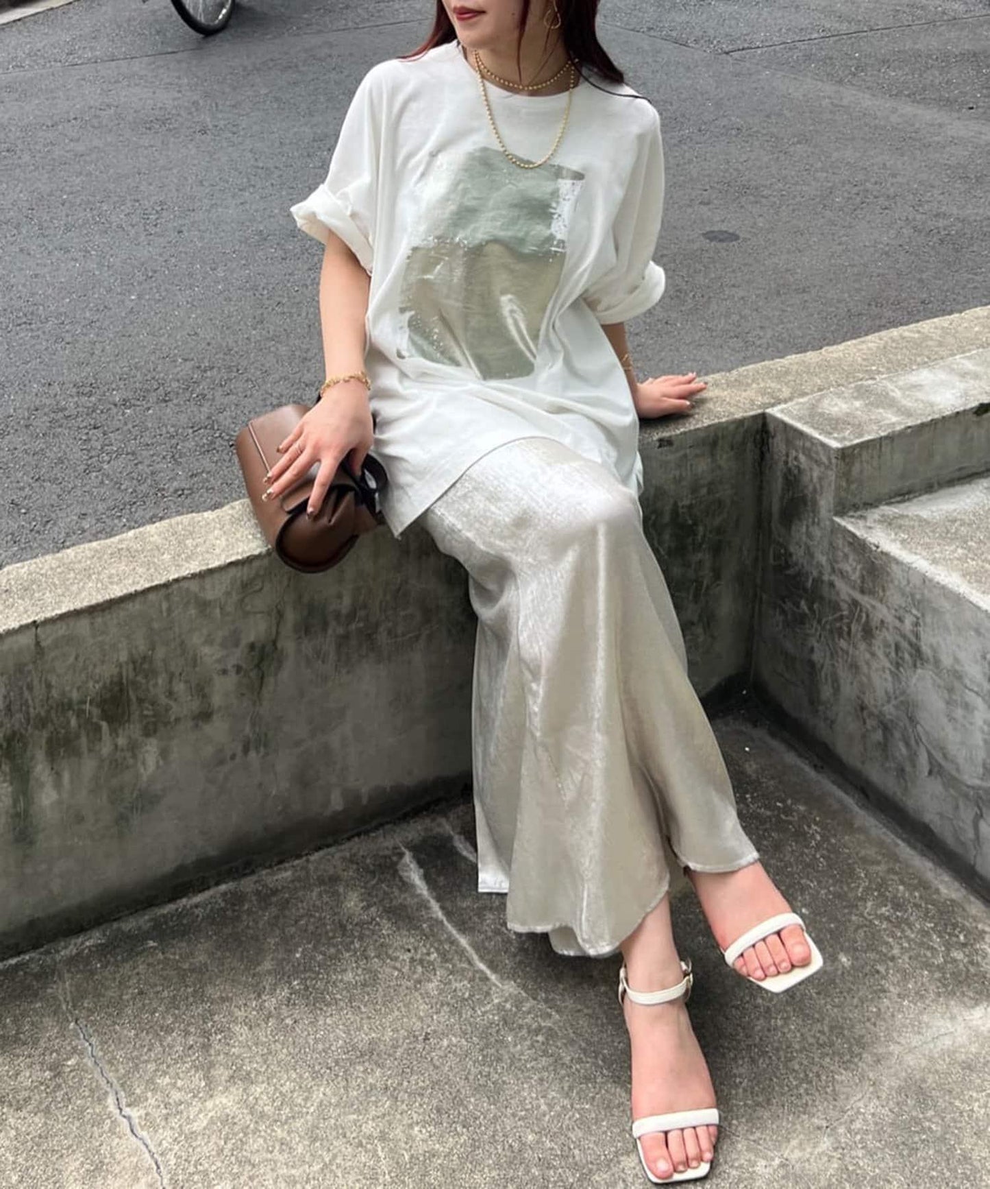 【NUNIFE/】箔印花大T-shirt