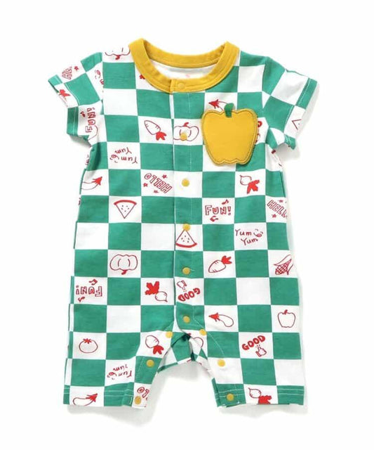 大尺寸水果圖案&蔬菜方格格紋連體褲