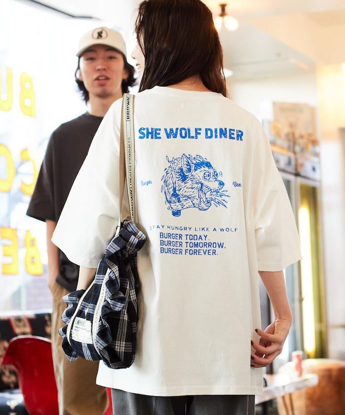 SHE WOLF DINER×FREAK'S STORE/海狼餐廳 聯名 大尺寸 後背印花T恤/WOLF