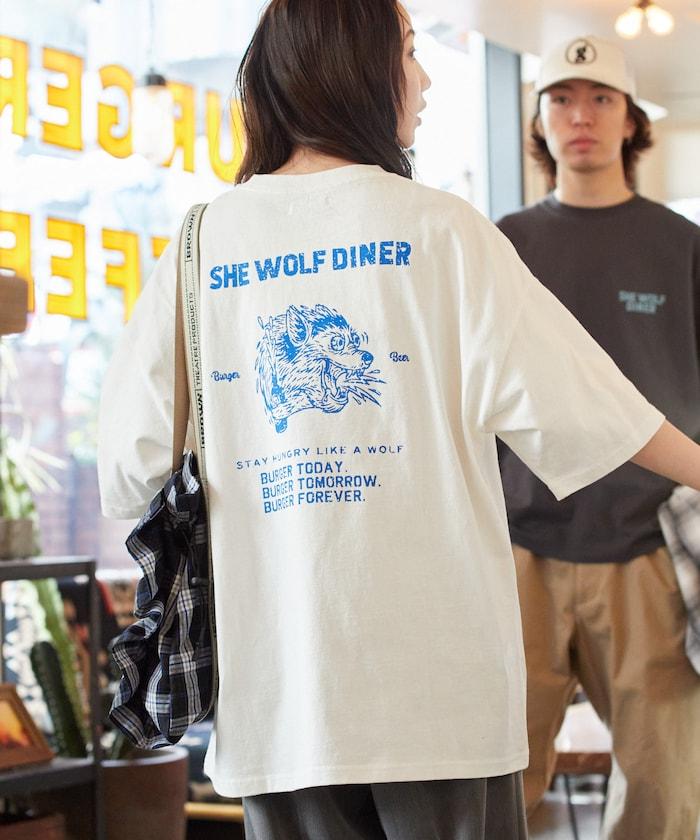 SHE WOLF DINER×FREAK'S STORE/海狼餐廳 聯名 大尺寸 後背印花T恤/WOLF
