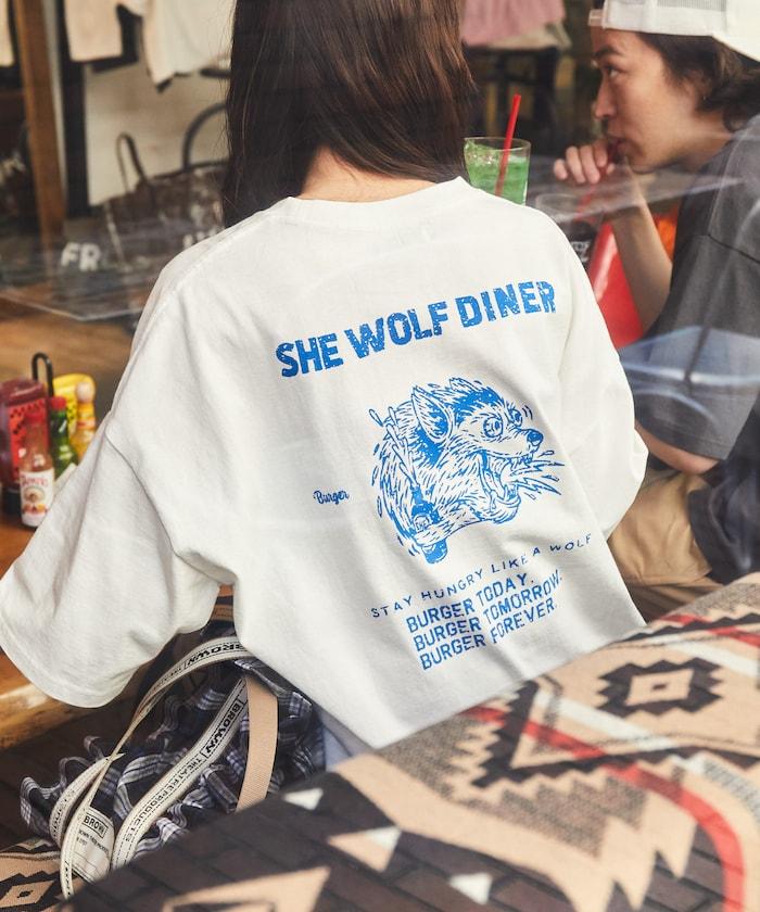 SHE WOLF DINER×FREAK'S STORE/海狼餐廳 聯名 大尺寸 後背印花T恤/WOLF