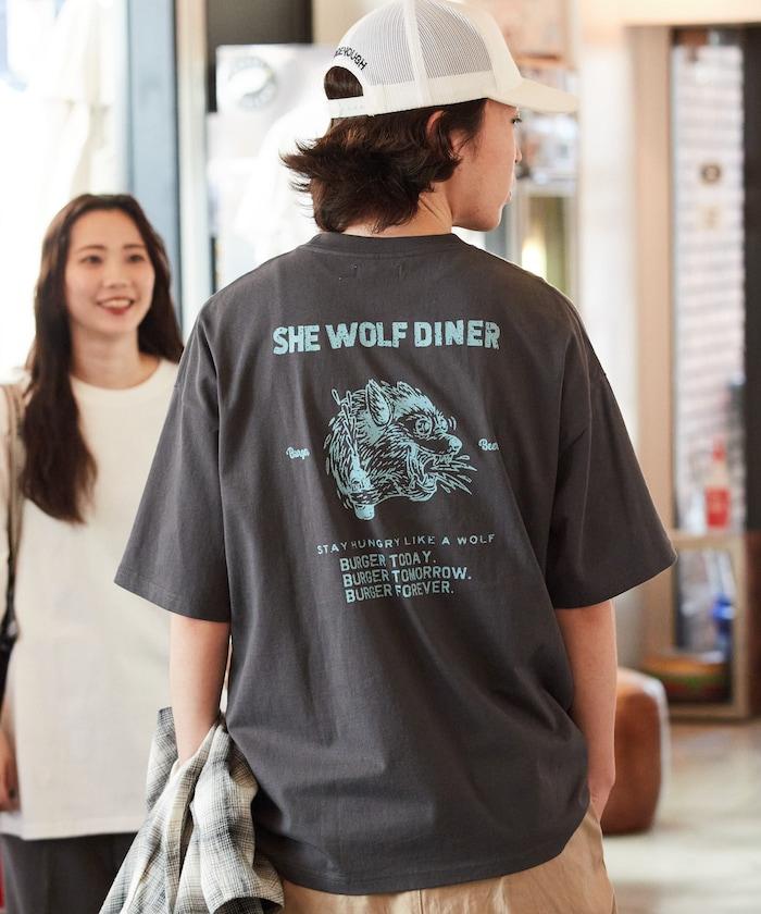 SHE WOLF DINER×FREAK'S STORE/海狼餐廳 聯名 大尺寸 後背印花T恤/WOLF