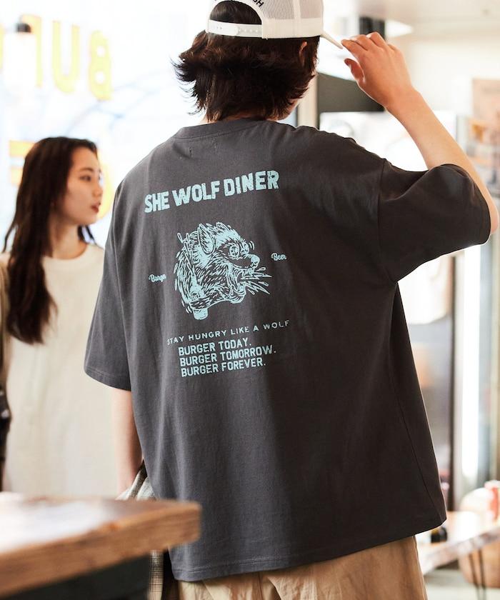 SHE WOLF DINER×FREAK'S STORE/海狼餐廳 聯名 大尺寸 後背印花T恤/WOLF