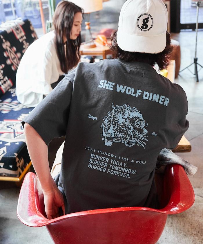 SHE WOLF DINER×FREAK'S STORE/海狼餐廳 聯名 大尺寸 後背印花T恤/WOLF
