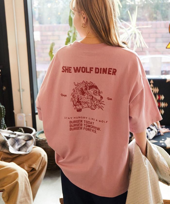 SHE WOLF DINER×FREAK'S STORE/海狼餐廳 聯名 大尺寸 後背印花T恤/WOLF