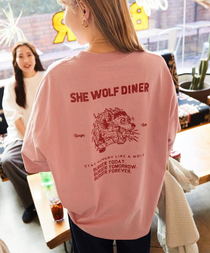 SHE WOLF DINER×FREAK'S STORE/海狼餐廳 聯名 大尺寸 後背印花T恤/WOLF
