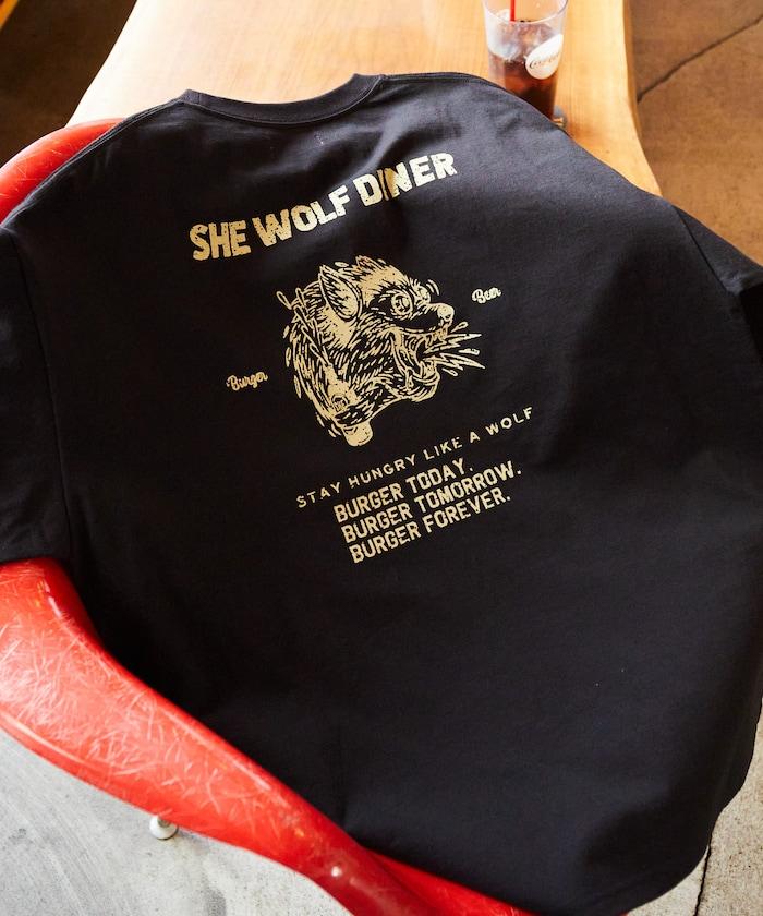 SHE WOLF DINER×FREAK'S STORE/海狼餐廳 聯名 大尺寸 後背印花T恤/WOLF