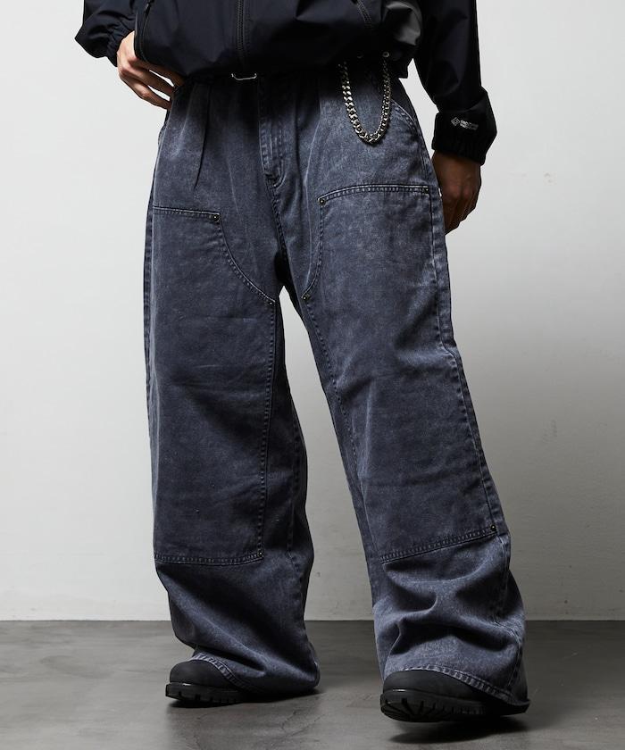 寬鬆直筒 雙膝異色牛仔褲