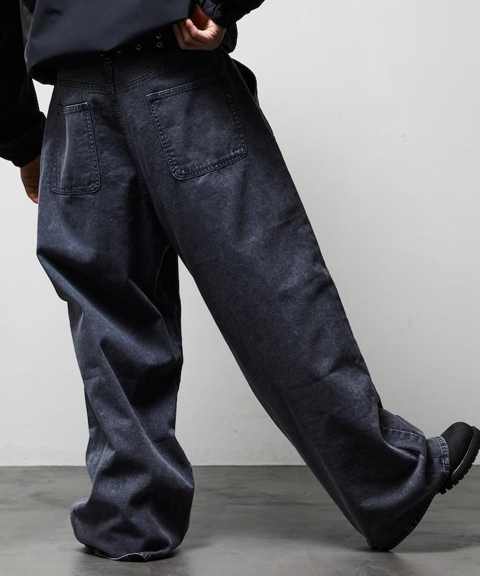 寬鬆直筒 雙膝異色牛仔褲