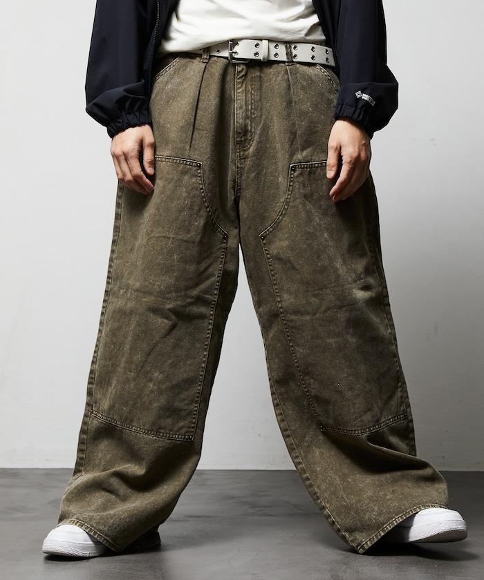 寬鬆直筒 雙膝異色牛仔褲