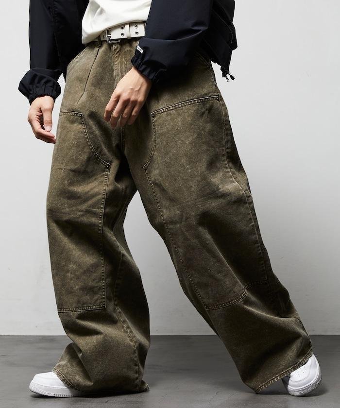 寬鬆直筒 雙膝異色牛仔褲