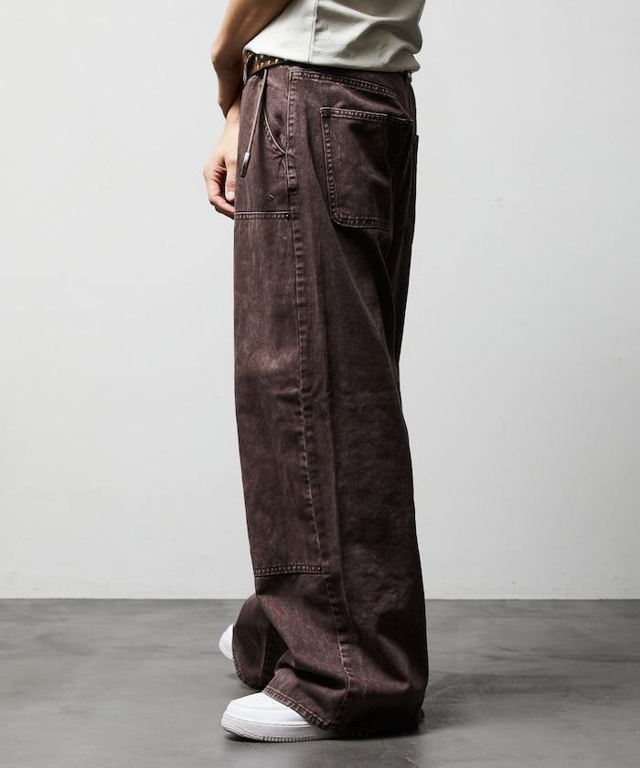 寬鬆直筒 雙膝異色牛仔褲