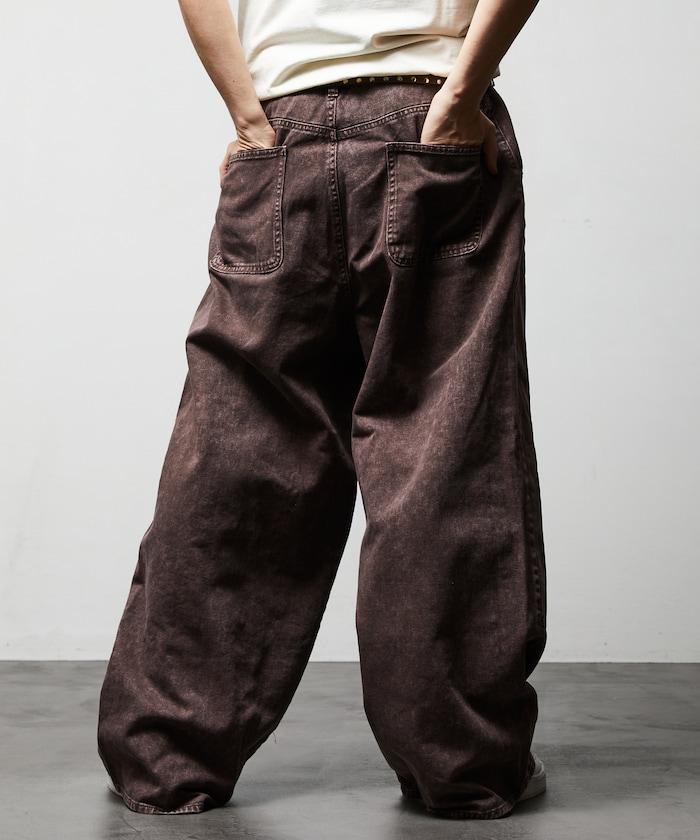 寬鬆直筒 雙膝異色牛仔褲