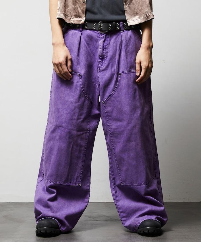 寬鬆直筒 雙膝異色牛仔褲