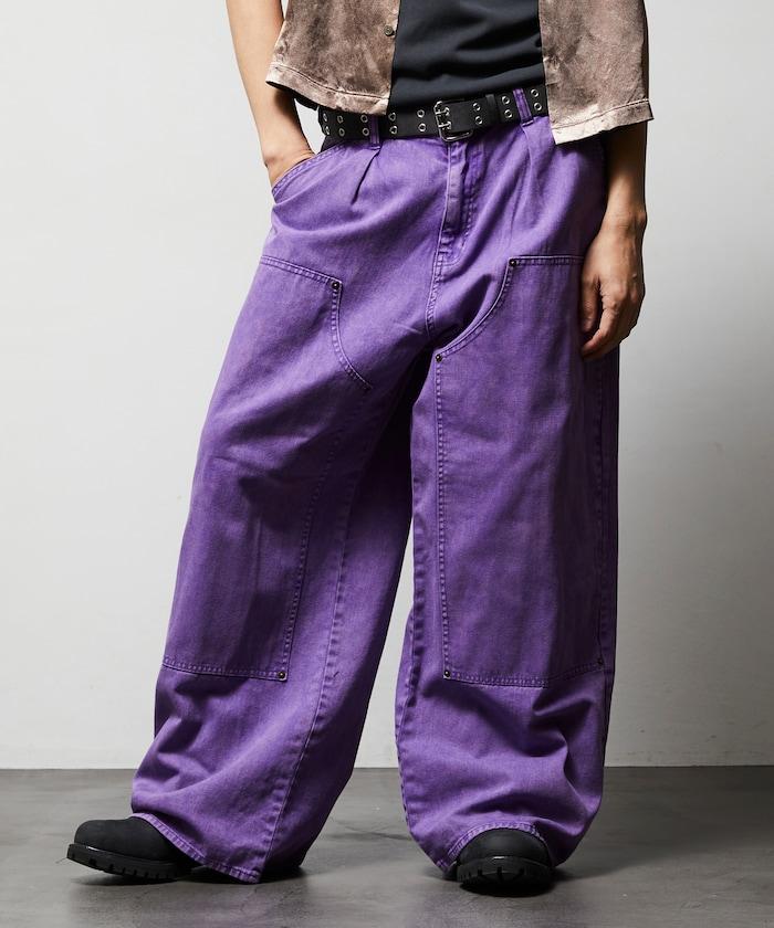 寬鬆直筒 雙膝異色牛仔褲