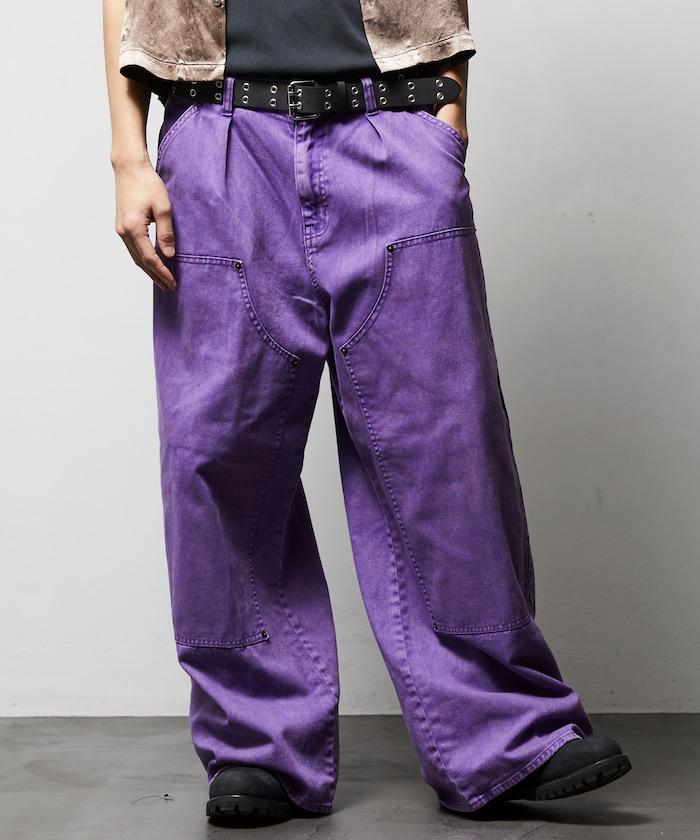 寬鬆直筒 雙膝異色牛仔褲