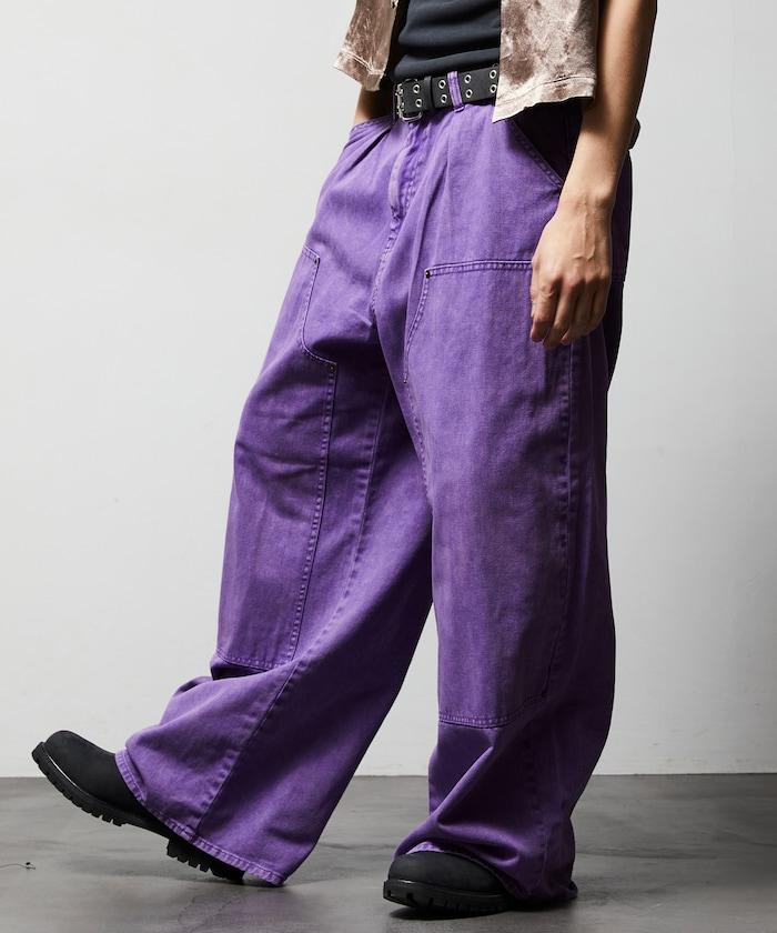 寬鬆直筒 雙膝異色牛仔褲