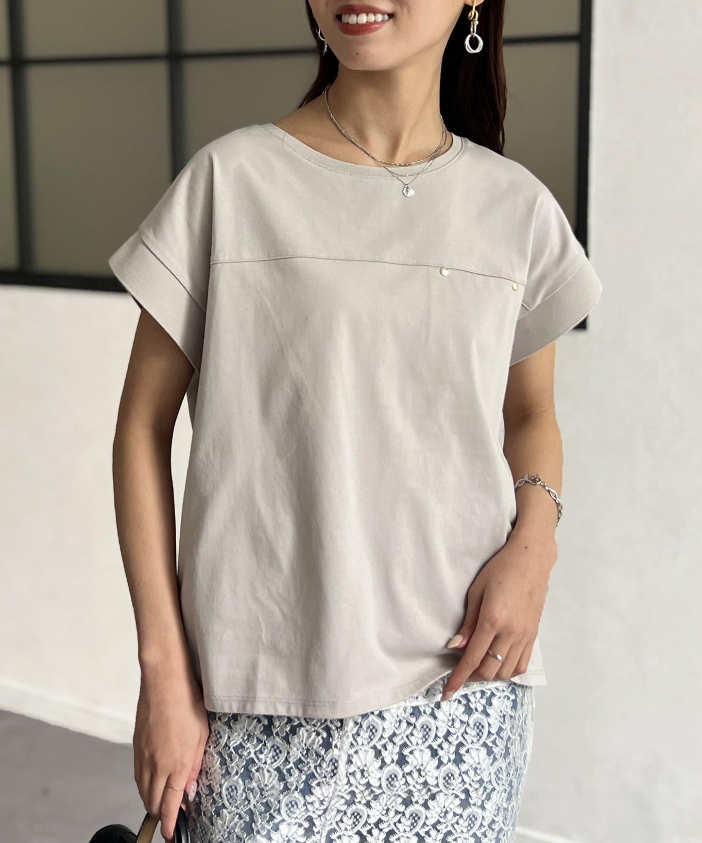 功能素材袖口織帶法式T-shirt