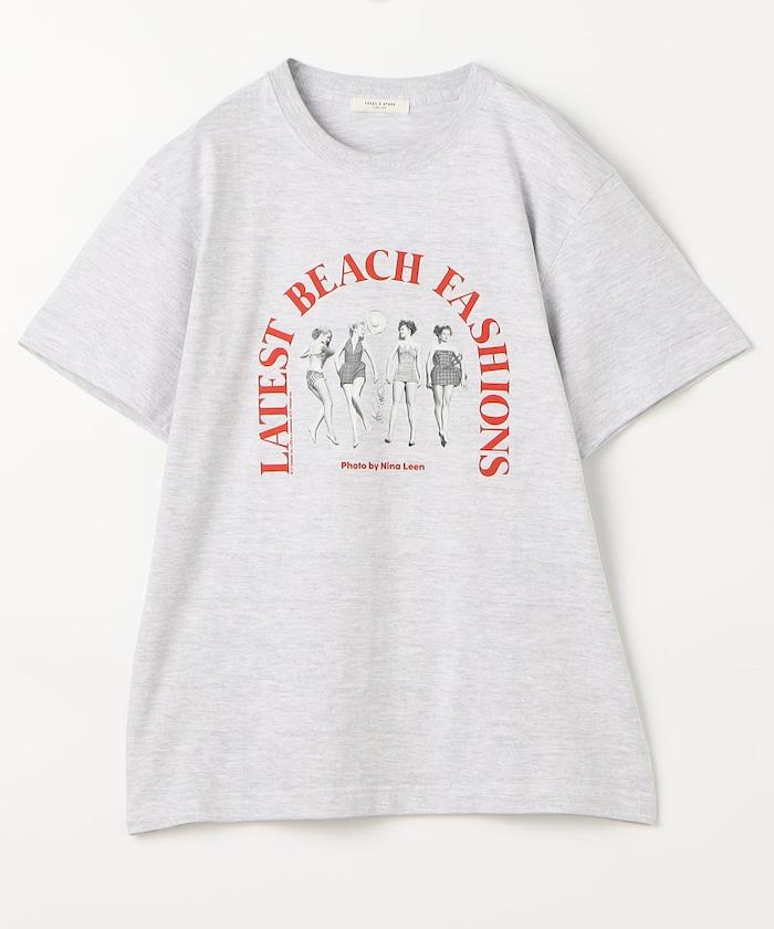 女孩子照片海灘拱形logo T恤