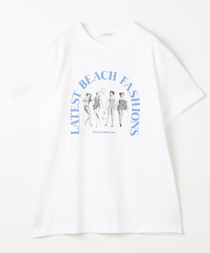 女孩子照片海灘拱形logo T恤