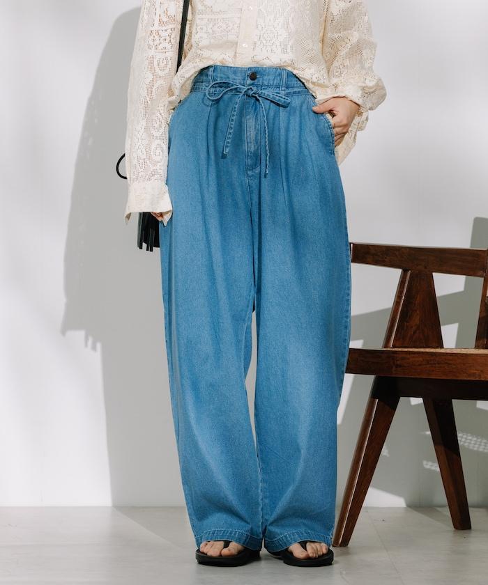 聯名 繫帶鬆緊褶襉褲