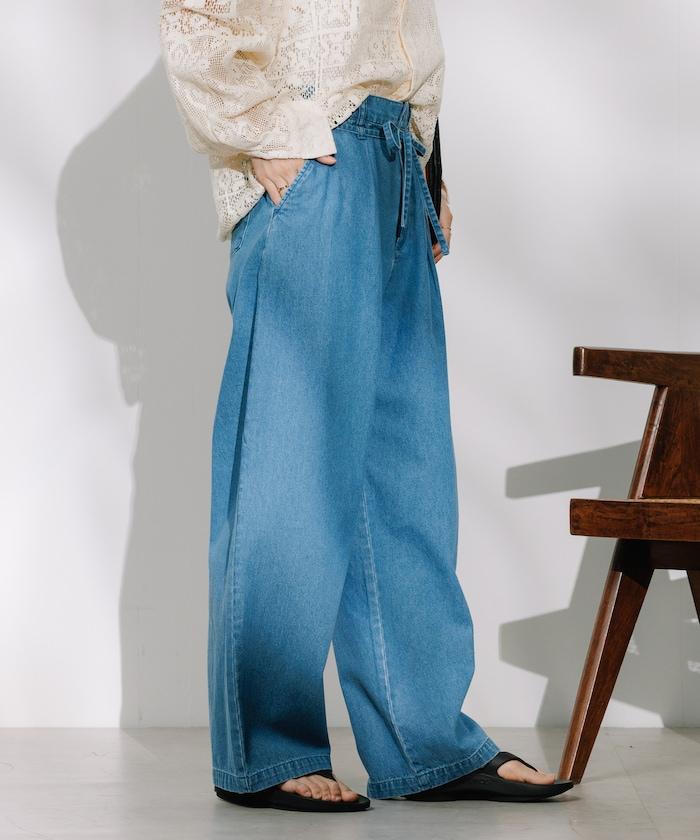 聯名 繫帶鬆緊褶襉褲