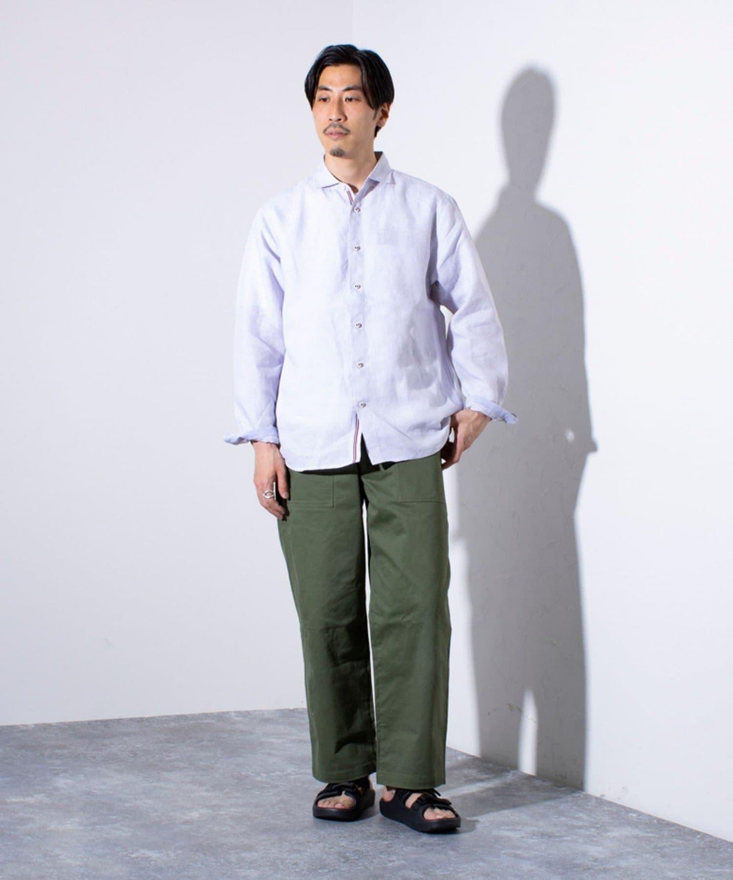 【GLOSTER/格洛斯特】100%亞麻 剪裁開衩長袖襯衫