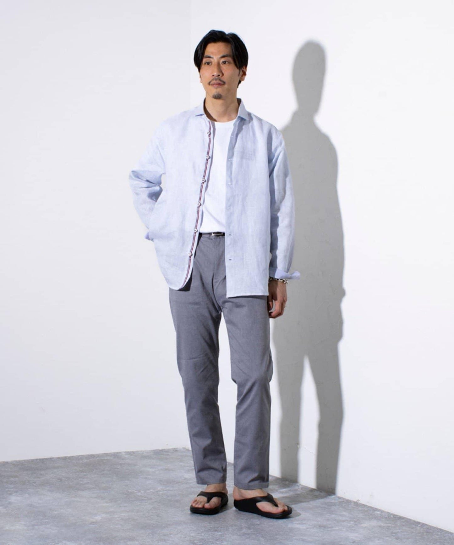 【GLOSTER/格洛斯特】100%亞麻 剪裁開衩長袖襯衫