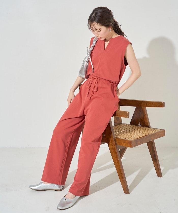 無袖腰帶連體褲