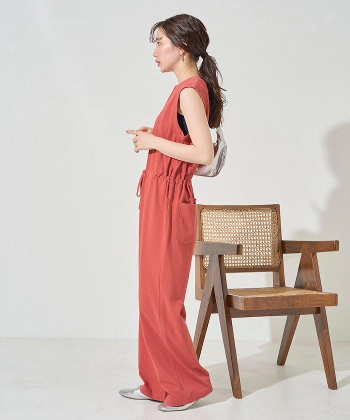 無袖腰帶連體褲