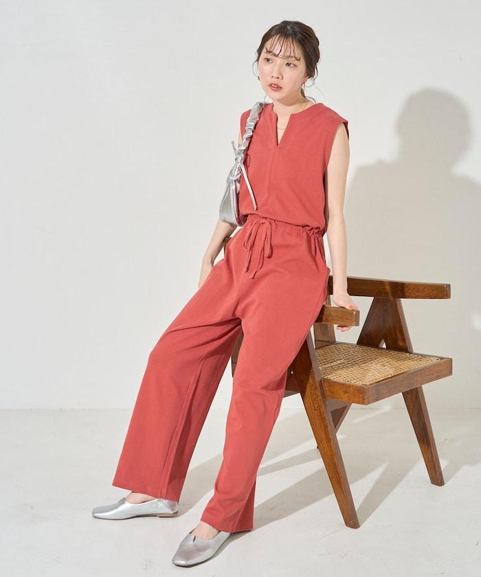 無袖腰帶連體褲