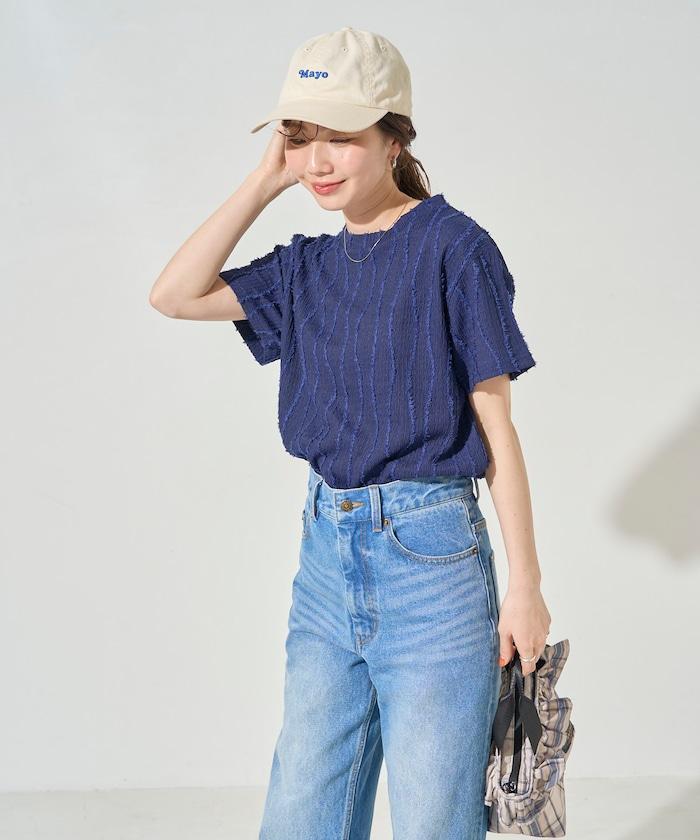 流蘇條紋提花短袖T恤