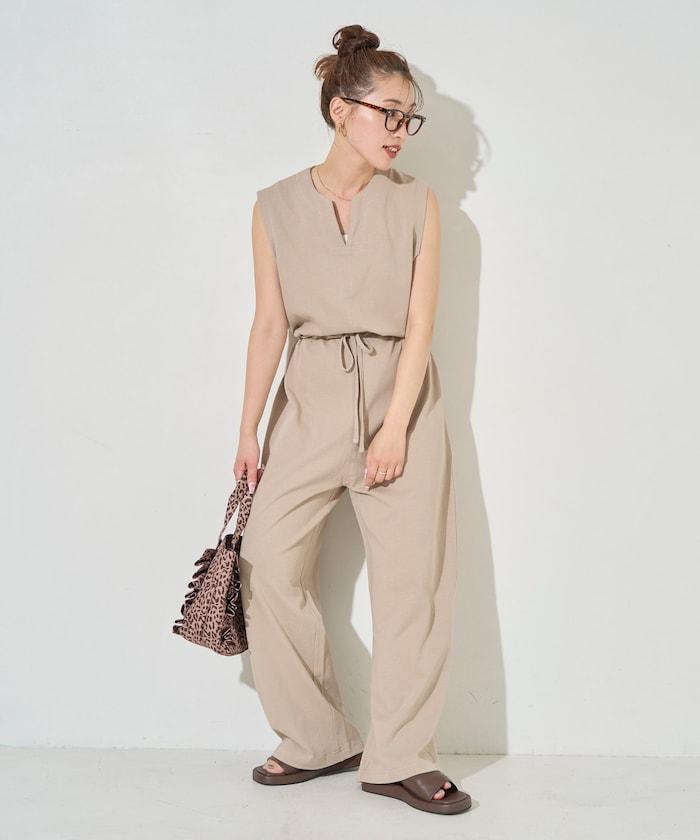 無袖腰帶連體褲