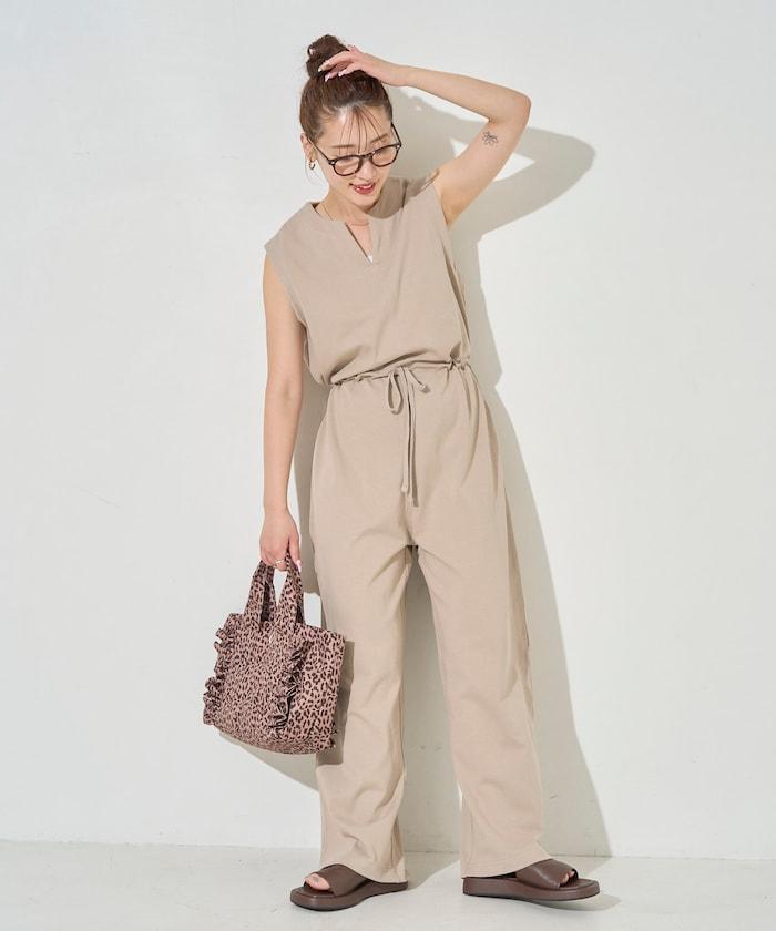 無袖腰帶連體褲