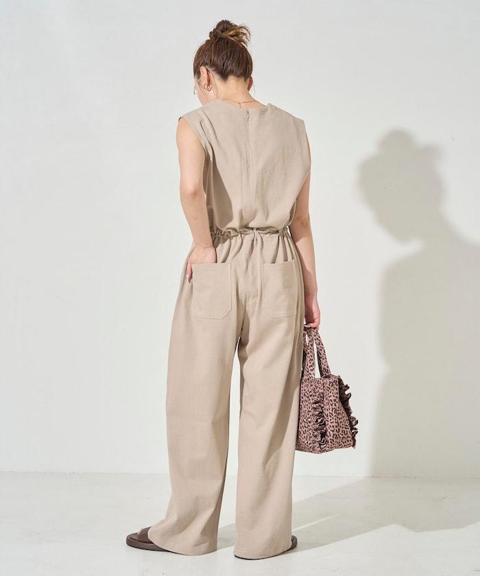 無袖腰帶連體褲