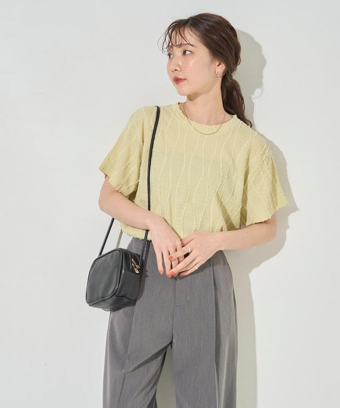 流蘇條紋提花短袖T恤