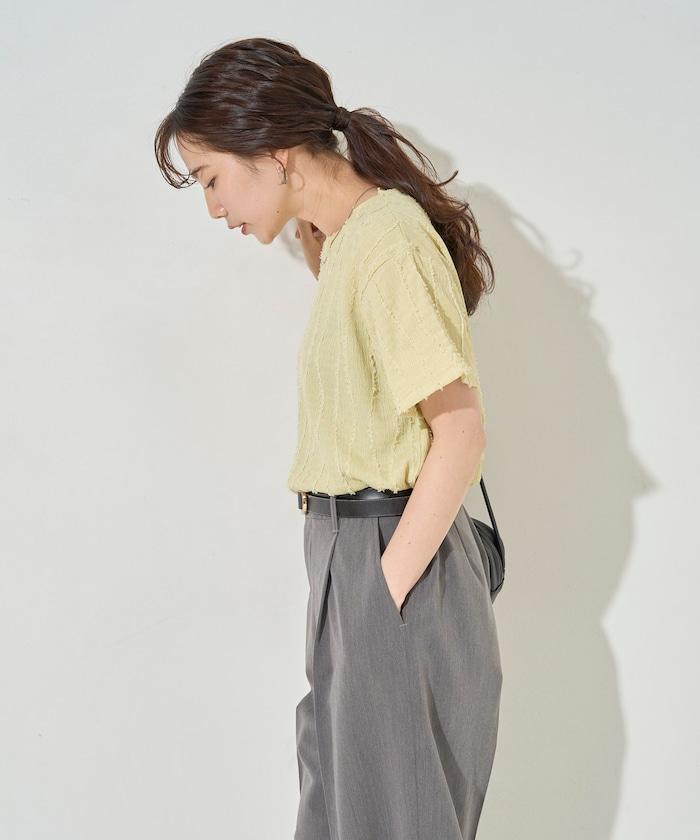 流蘇條紋提花短袖T恤