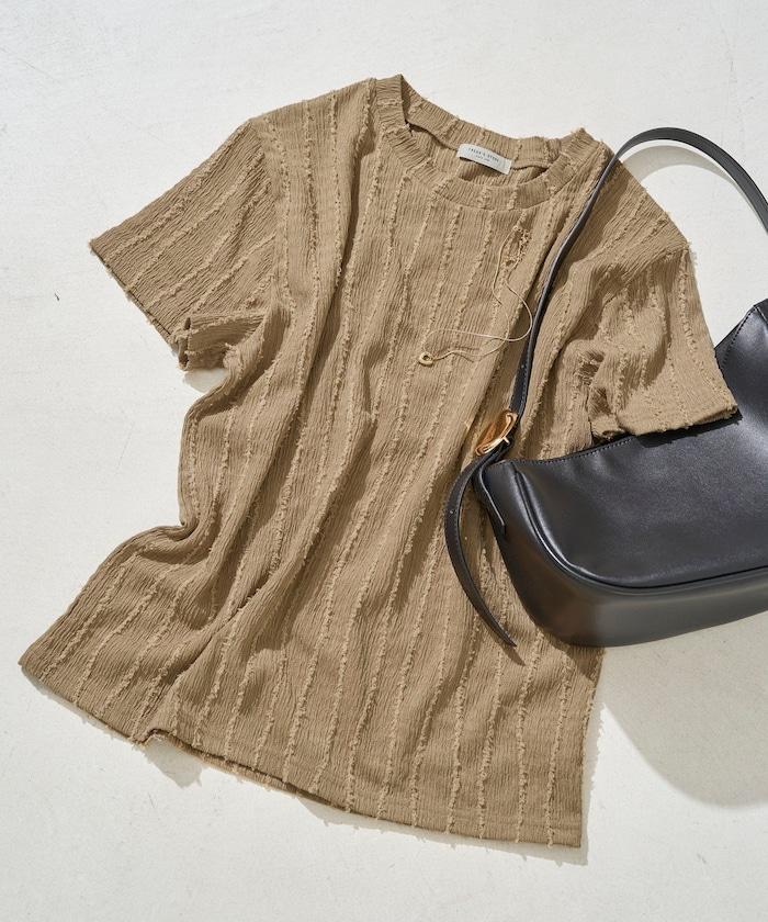 流蘇條紋提花短袖T恤