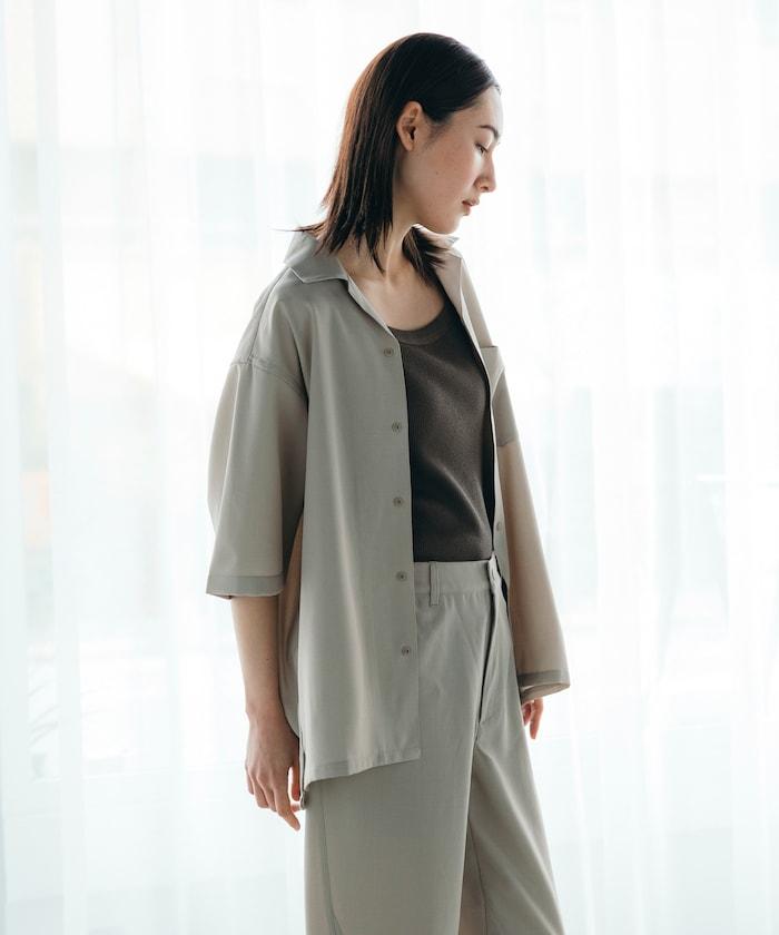 速乾材料 舒適版型 開領襯衫 短袖 亞麻風