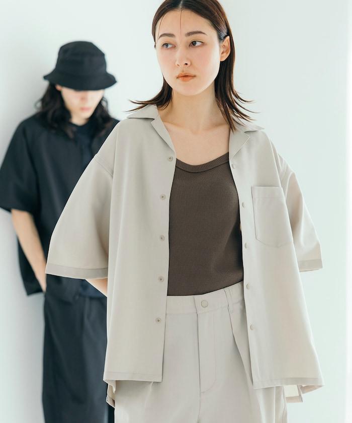 速乾材料 舒適版型 開領襯衫 短袖 亞麻風