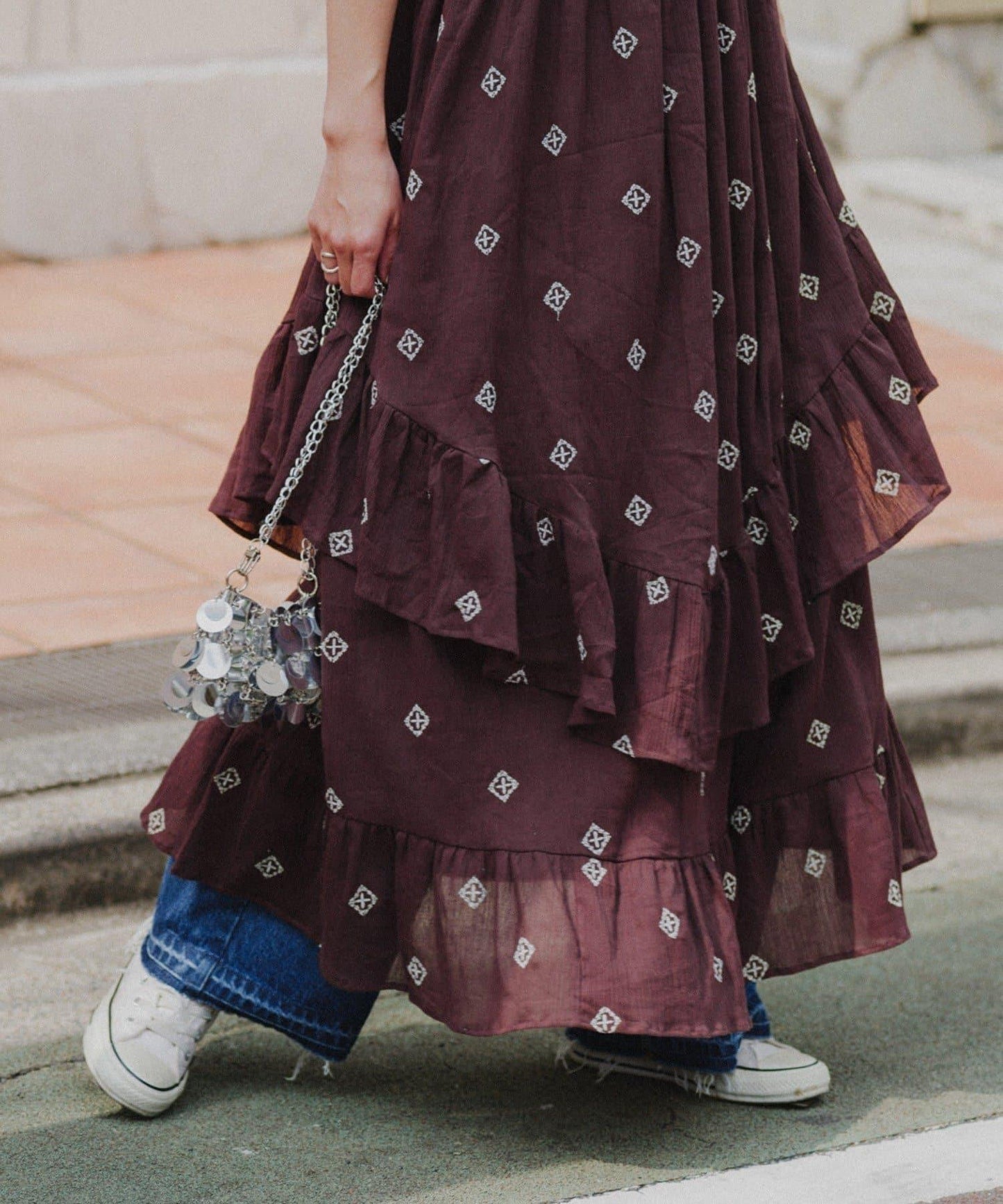 【aguni】刺繡層疊吊帶連衣裙