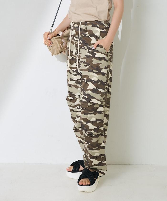 一洗迷彩圖案褲子/迷彩寬鬆褲