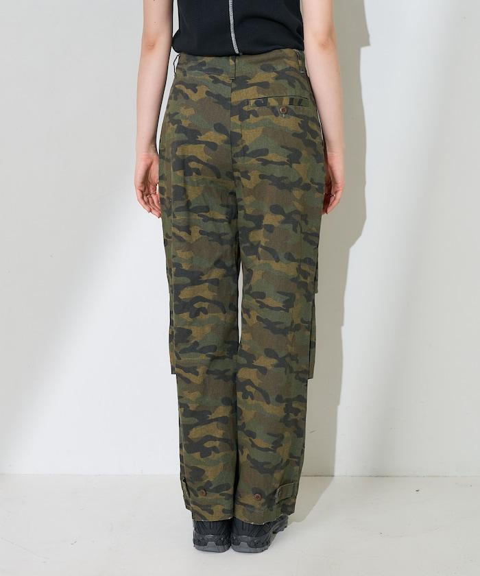 一洗迷彩圖案褲子/迷彩寬鬆褲