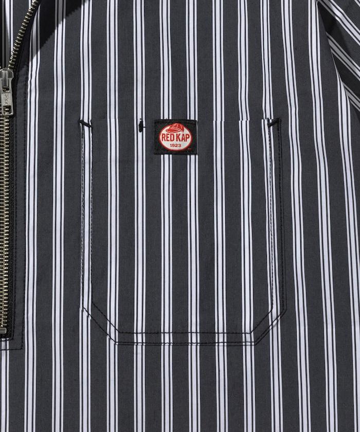 聯名 輕鬆版型 半拉鍊 單標誌 短袖工作襯衫 條紋 格子