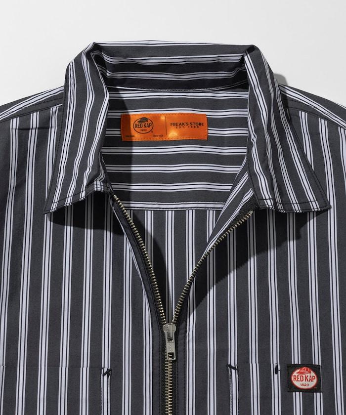 聯名 輕鬆版型 半拉鍊 單標誌 短袖工作襯衫 條紋 格子