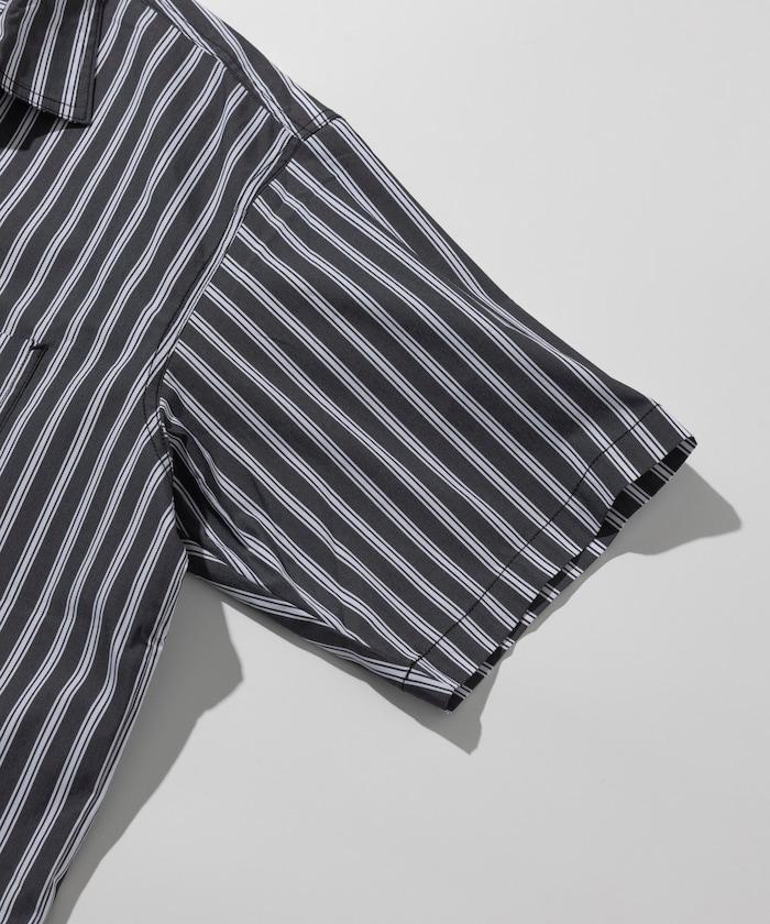 聯名 輕鬆版型 半拉鍊 單標誌 短袖工作襯衫 條紋 格子