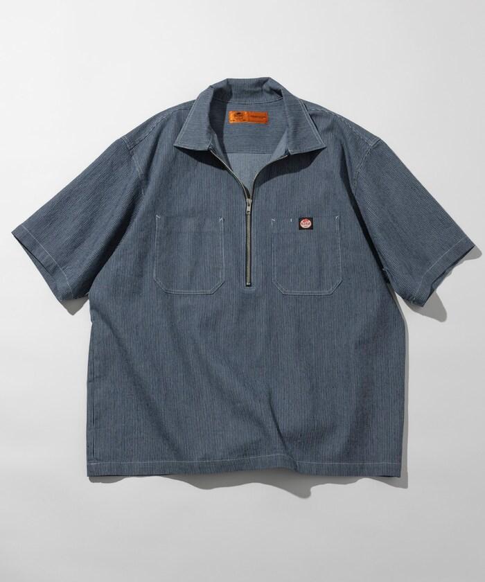 聯名 輕鬆版型 半拉鍊 單標誌 短袖工作襯衫 條紋 格子