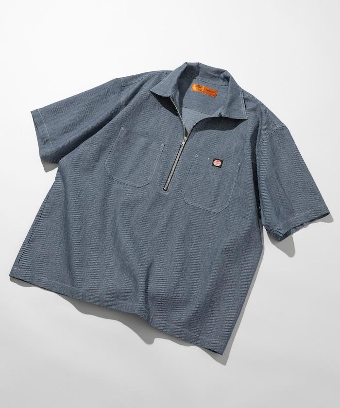 聯名 輕鬆版型 半拉鍊 單標誌 短袖工作襯衫 條紋 格子