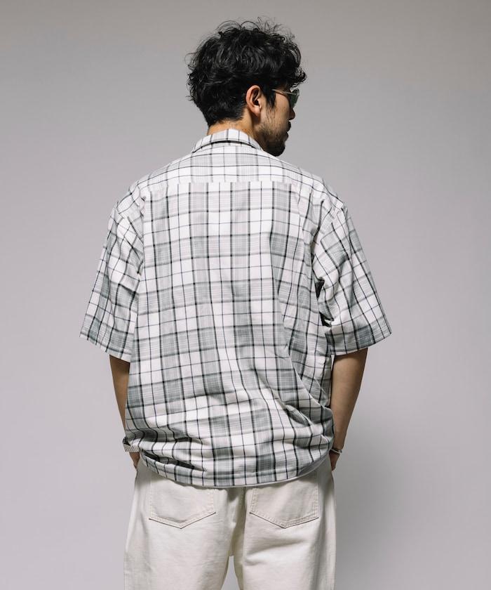 聯名 輕鬆版型 半拉鍊 單標誌 短袖工作襯衫 條紋 格子